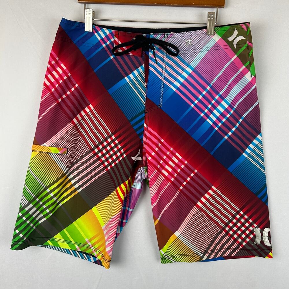 Hurley Phantom Rainbow Plaid Surf Swim Board Short 10" Inseam Men's Size 32